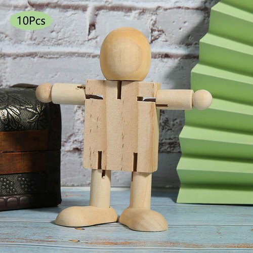 Figuras De Robot De Madera Sin Terminar Para Bricolaje, 10 P