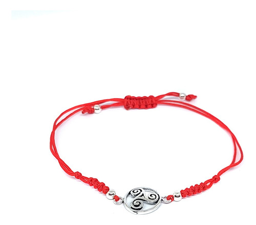 Pulsera Celta Plata Fina 925 Envejecida Cordón Rojo