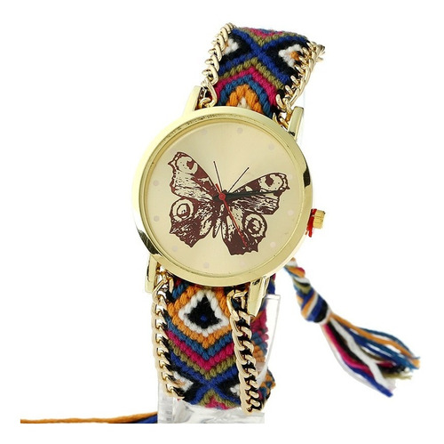 Reloj Mariposa Etnico Moda Vintage Mujer Lazo Tela A271