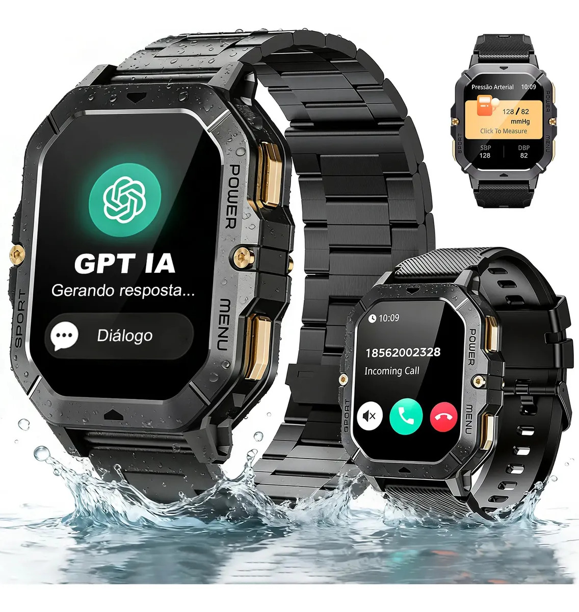 Relógio Inteligente Smartwatches Chamadas Com IA Gpt Bluetooth Preto NOVANTE Masculino Feminino Moda Esportivo Digital Hd 2.02 IP68 Água 430mAh Notificações Instantâneas Pulseira Aço Pressão Arterial