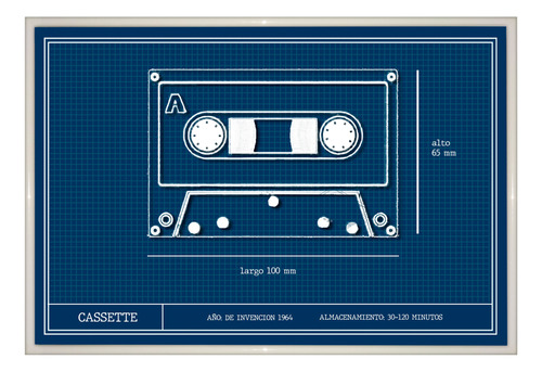 Cuadro Poster Blueprint Plano Impreso 3d Cassette