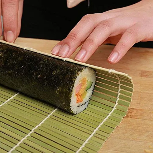 Greenyellow Bamboo Sushi Kit Rolling Mat Con Arroz Paddle Se Green/yellow