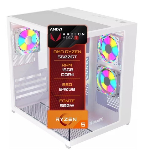 Pc Gamer Bluepc Amd Ryzen 5 5600gt 16gb Ddr4 Ssd 240gb Gab Branco - Fonte 500w