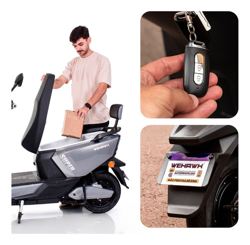 Scooter Moto Elétrica 1000w Dispensa Carteira Wehawk Super Cor Prateado