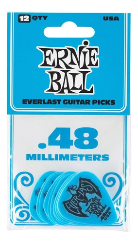 Ernie Ball 9181 Puas Everlast 12 Pzas Calibre 0.48mm Azul Tamaño 0.48