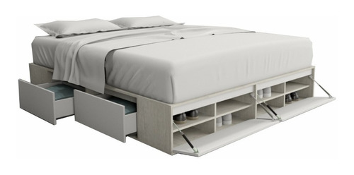 Cama Box Sommier 2 Plazas 4 Cajones + Zapatero King Size 2mt