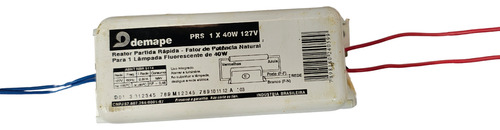 Reator Partida Rapida 1 X 40w X 127v Demape