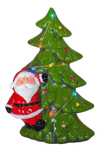 Imagen 1 de 10 de Adorno Ceramica Arbol De Navidad Papa Noel 23cm + Luz Deco
