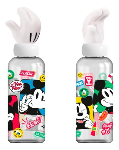 Mickey Mouse Botella Tapa Figurin Mano Color Blanco