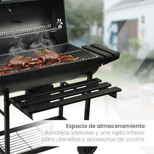 Asador De Carbón Tipo Barril Con Ruedas Acero Inoxidable Parrilla Para Jardin Kitzo