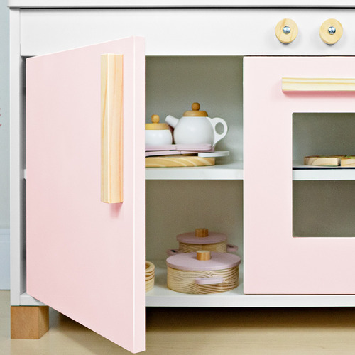 Cozinha Infantil De Madeira Compacta Cor Rosa Bebê
