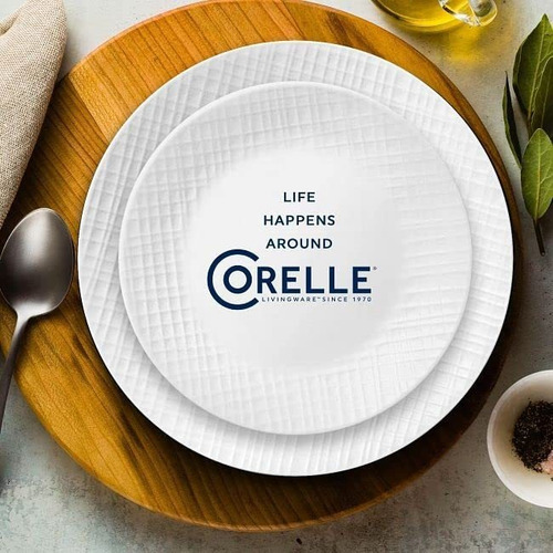 Set Vajilla Corelle Linen Weave 12pz Blanco