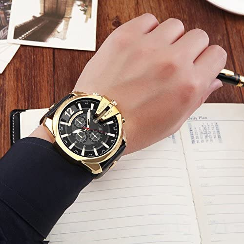 RelĂłgios Masculinos Luxo Data Ouro Pulseira De Couro Moda M