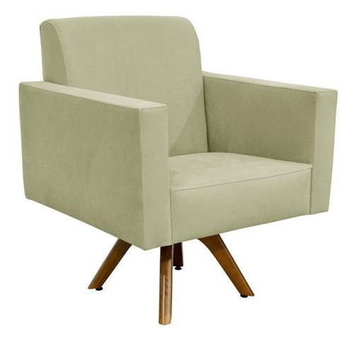 Poltrona Decorativa Giratória Para Sala de Estar Base de Madeira Helô L02 Suede Bege