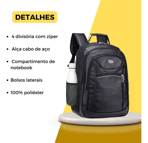 Mochila Costas Notebook Couro Pu Executiva Multifuncional Reforçada Cabo De Aço
