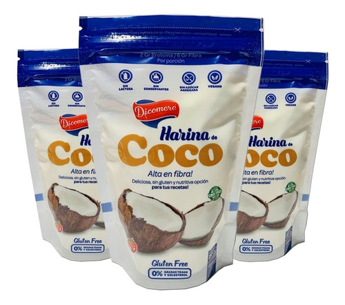 Combo X3 Harina De Coco Dicomere 200g Apto Celíaco Vegano