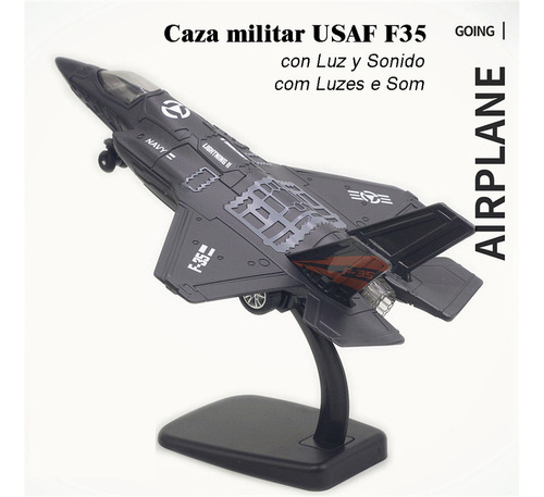 Luchador Americano F35 Gris Avión Metal Con Luz Y Sonido