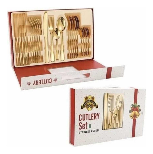 Set De Cubiertos Dorados Premium De 24 Pzs Temático Navidad