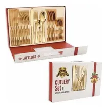 Comprar Set De Cubiertos Dorados Premium De 24 Pzs Temático Navidad