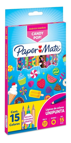 Caja De Colores Candy Pop 15 Lápices De Colores Paper Mate