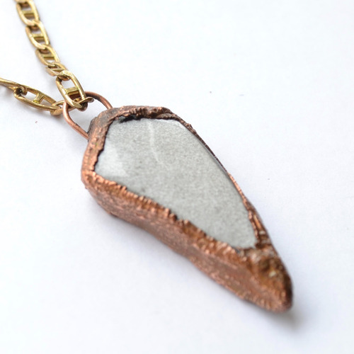 Collar Piedra Obsidiana Plateada, Cadena De Bronce, Cod1