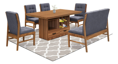Comedor 4 Sillas 1 Banca Ambar Nogal Këssa Muebles