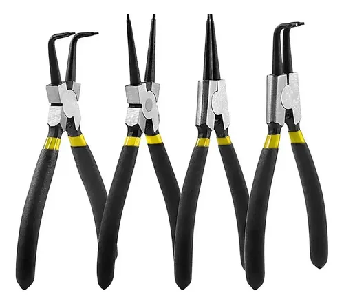 Alicate Para Anéis Interno E Externo Bico Curvo E Reto 04 Pc