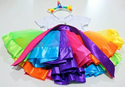 Roupa boneca reborn vestido unicornio iris laco de fita