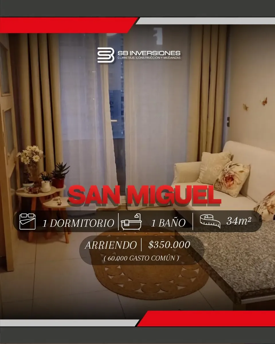 Imagen 1 de 12 de Arriendo Departamento 1hab 1ba San Miguel