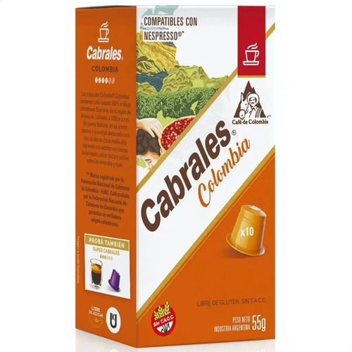 Capsulas Cabrales Colombia Nespresso Sin Tacc - Pack X6 | Envío gratis