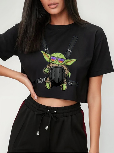 Playera Crop Top Grogu Me Acompaña, Mandalorian