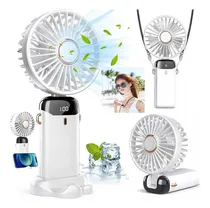 Comprar Mini Ventilador Portatil de mano 5 velocidades con carga usb recargable color blanco Mini Ventiladores\u002Ffan Portátil Pantalla Digital Pequeño Ventilador Portátil Recargable Para Colgar