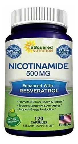 Nicotinamide 500mg + Resveratrol Asquared Nutrition Nmn 120u Sabor Sin Sabor / Neutro