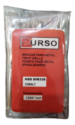 Mecha Broca Para Metal 13/64 Marca Urso Cobalto Hss Din 338