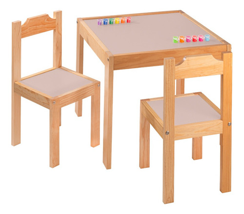 Mesa De Madera Con Dos Sillas Estilo Inglés Tamaño Infantil