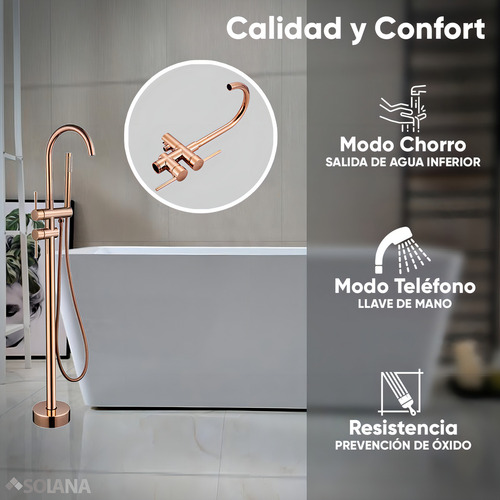 Solana Kit Tina De Baño Blanca Rectangular De Acrílico Slim 150x80x60 Cm + Grifo Independiente Tipo Cuello Cisne Monomando Gold Rose / Kit De Lujo Completo Blanco/goldrose Para Cuarto De Baño