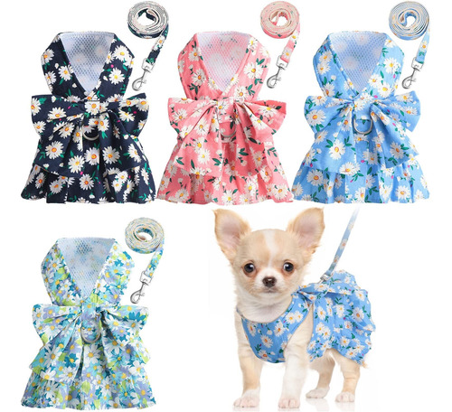 Paquete De 4 Arneses Para Perros Con Vestido Princesa Floral