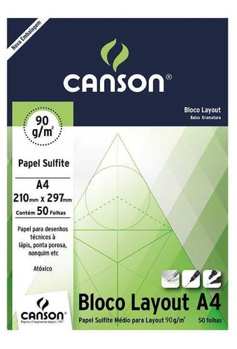 Bloco Canson Layout 90g Branco A4 50 Folhas