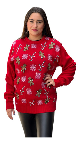 Sueter Navideño / Ugly Sweater Con Galleta Y Bastones Adulto