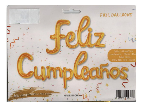 Letrero Feliz Cumpleaños, Inflable Metalico, Colores 16 PuLG