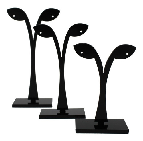 Set 3 Exhibidores Aros Colgantes Acrilico Negro Modelo Hojas