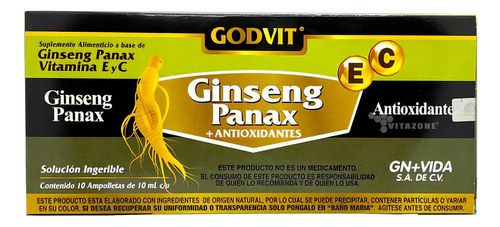 Ginseng Panax 10 Frascos De 10 Ml Godvit