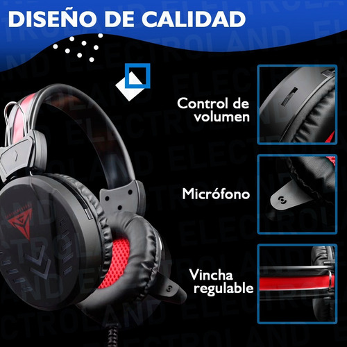 Imagen 8 de 10 de Auricular Gamer Luz Led Rgb Micrófono Sonido Hq Pc Ps4