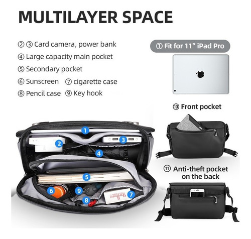 Bolso De Hombro De Messenger Bag Para Hombre, Resistente, Con Cierre