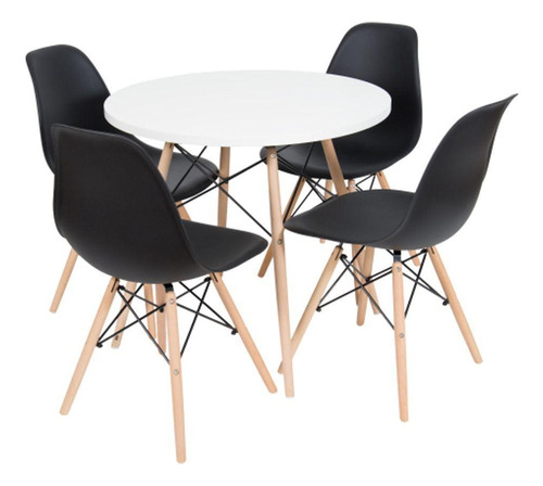 Kit Mesa Jantar Eiffel 90cm Branca 4 Cadeiras Eames Pretas