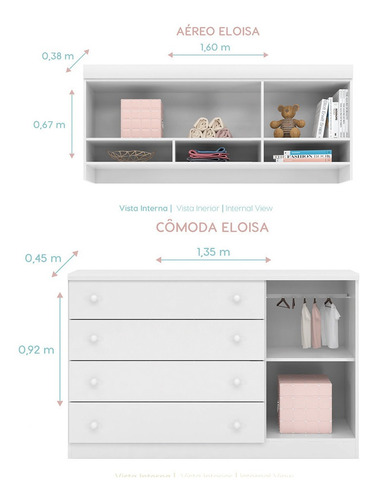Imagem 6 de 7 de Quarto Modulado Infantil Com Cômoda Eloisa Mdf Phoenix