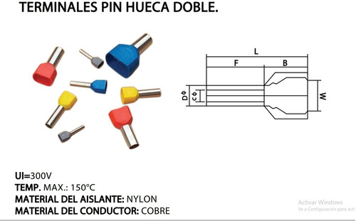 Terminales Pin Hueca Doble Marrón Cable 2x8