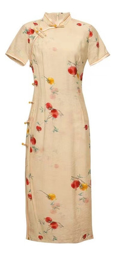 Vestido Vintage Qipao Para Mujer, Corte Entallado, Largo, Ch