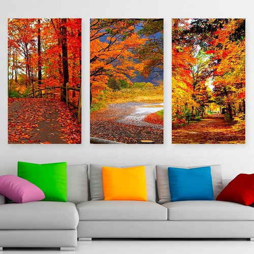 Cuadros Otoño Naturaleza Paisaje Art Promo X3 De 80x50cm