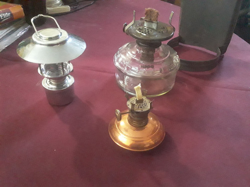 Antigua Lampara Vidrio Kerosene+ 2 Mini Lamparas Kerosene Transparente (Usado)